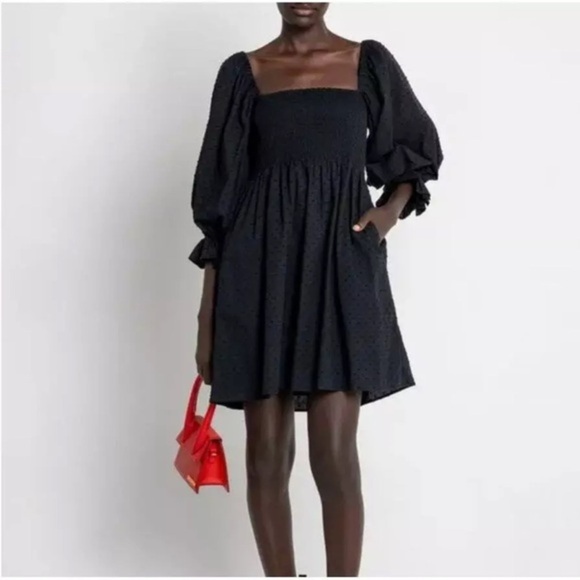 Kourt Portia Mini Dress Black Swiss Dot Classic Preppy Womens L - Picture 2 of 14